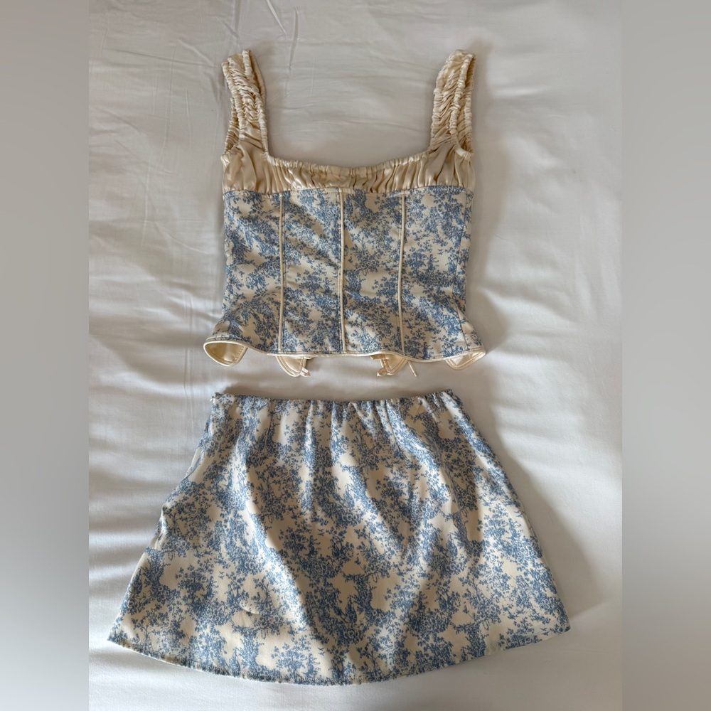 Fait Par Foutch Blue Toile Set (Angelina Corset + Jacqueline Skirt) size xxs - Picture 5 of 16